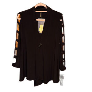 NWT IC by Connie K Women's Black Blouse medium longsleeve cut out